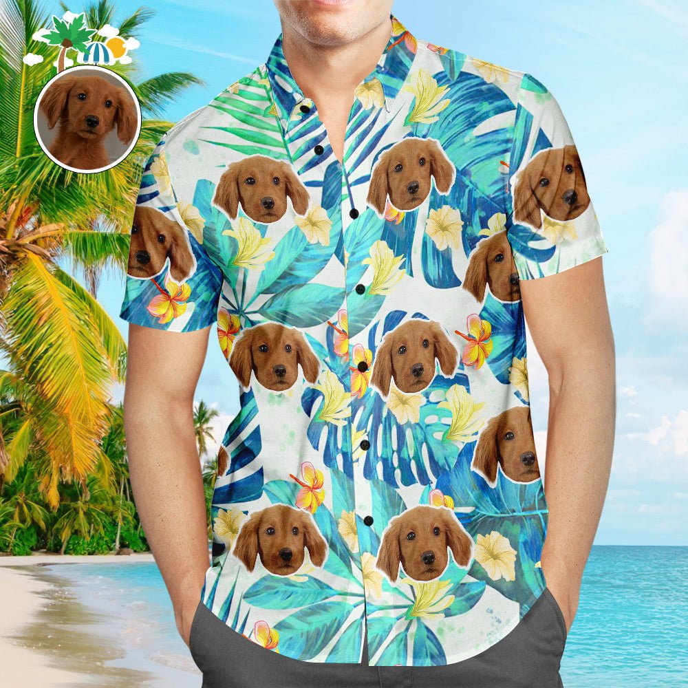 Custom Face Men’s Hawaiian Beach Shirt Vintage Flower Plant - PersonalisedandPretty.com