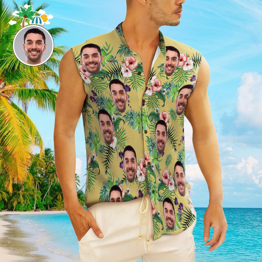 Custom Face Men’s Hawaiian Beach Shirt Yellow Design - PersonalisedandPretty.com