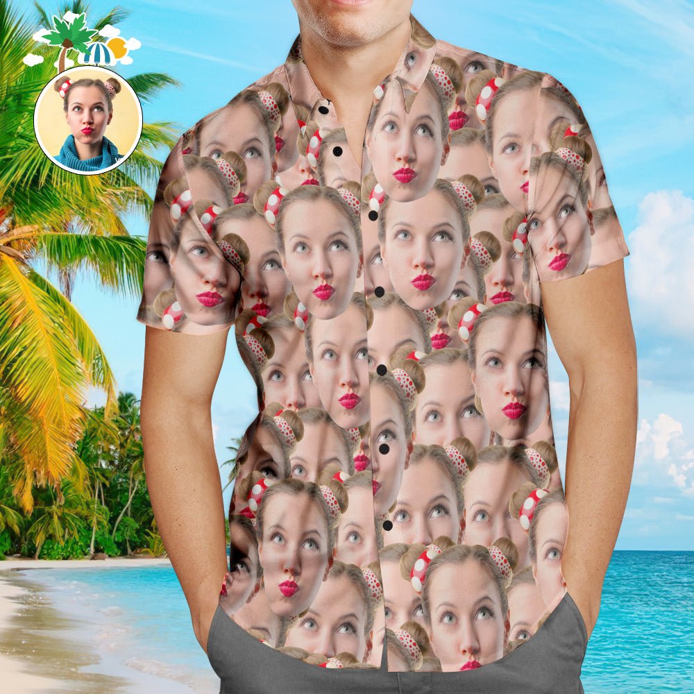 Custom Face Mens Shirt All Over Print Hawaiian Shirts Funny Face Design - PersonalisedandPretty.com