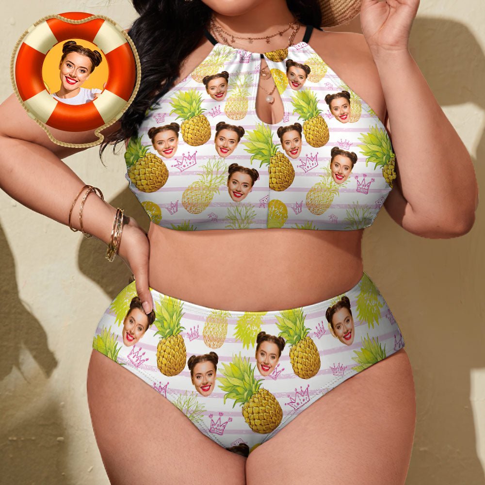 Custom Face Plus Size Swimsuit - Pineapple High Waist Design - PersonalisedandPretty.com