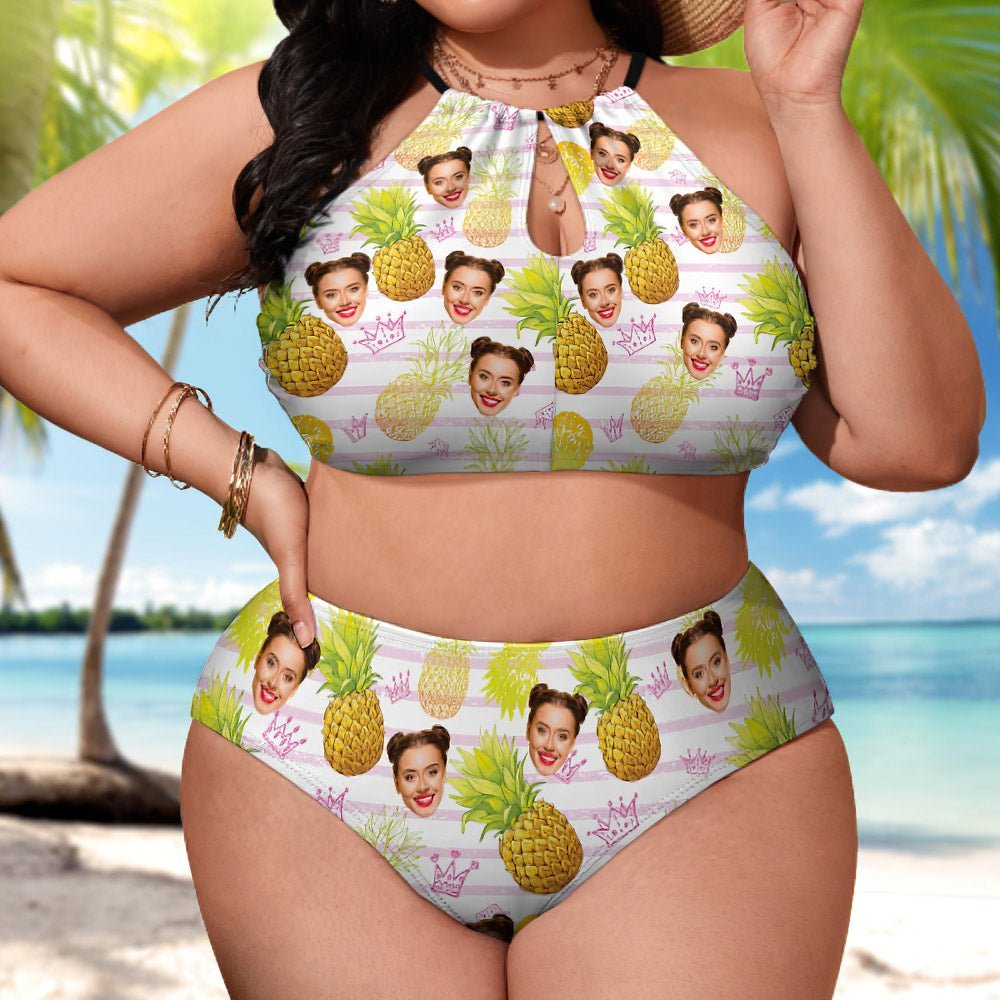 Custom Face Plus Size Swimsuit - Pineapple High Waist Design - PersonalisedandPretty.com