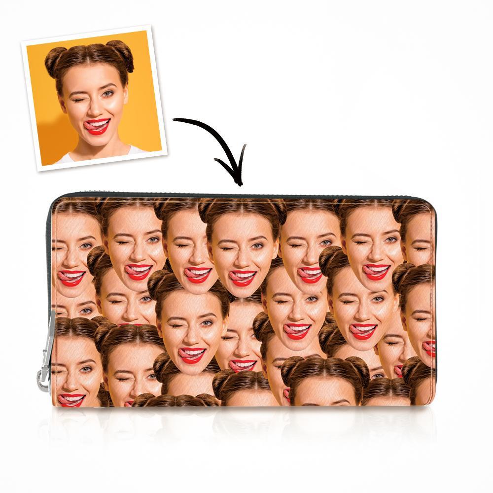 Custom Face PU Leather Wallet Long Style Zipper Wallets For Women - PersonalisedandPretty.com