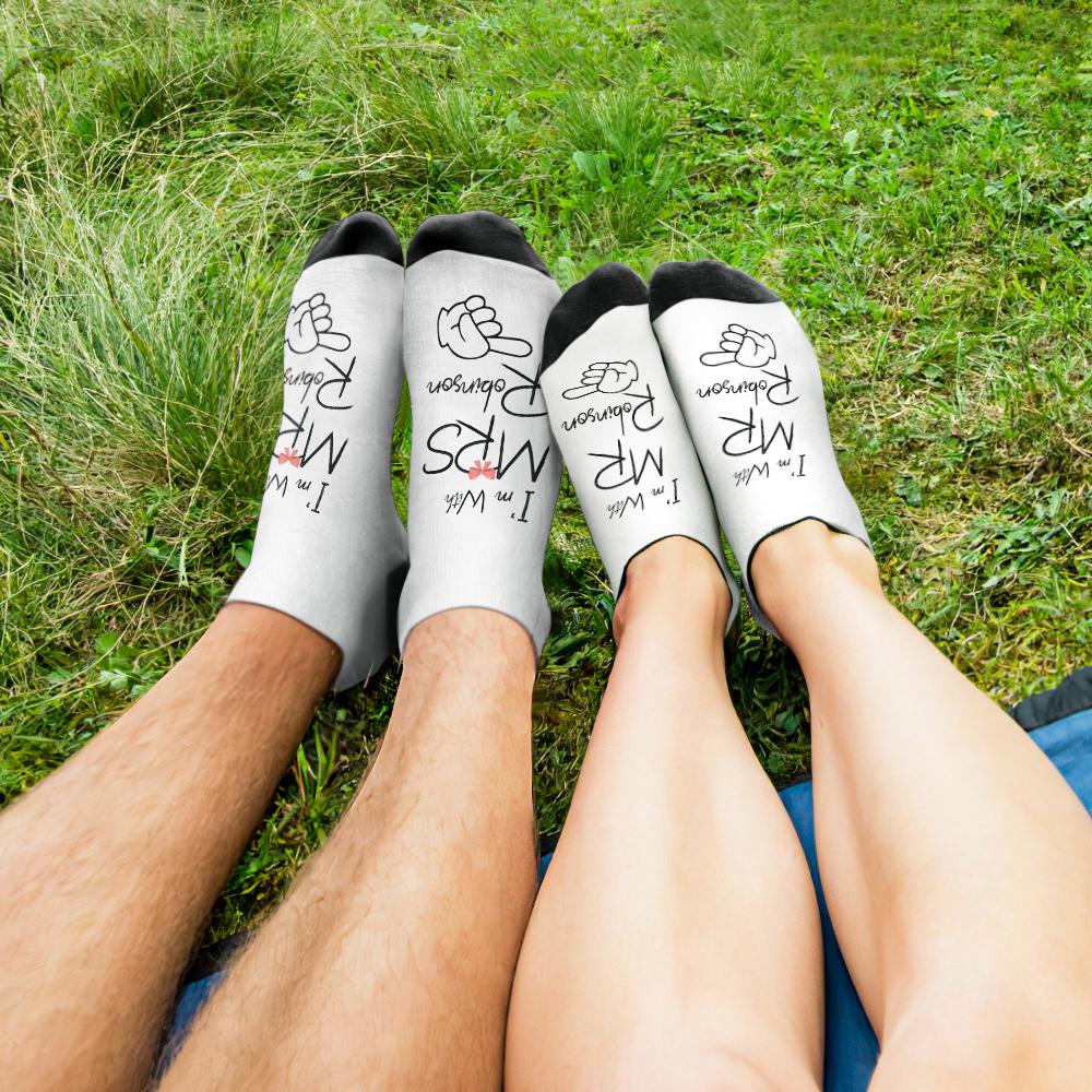 Custom Newlyweds Honeymoon Gift for Him and Her Matching Socks - PersonalisedandPretty.com