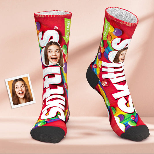 Custom Photo Face Socks Funny Colorful Confectionary Design - PersonalisedandPretty.com