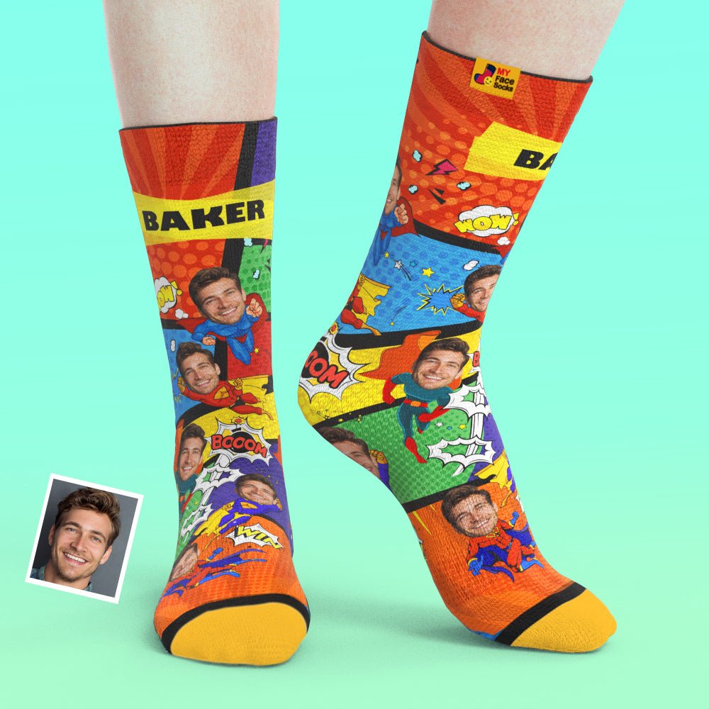 Custom Socks My Face Socks Add Pictures and Name - Superhero Design - PersonalisedandPretty.com