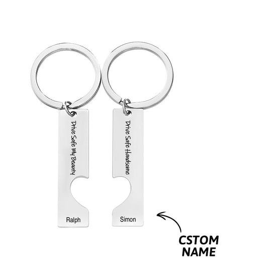 Personalised 2pcs Couple Drive Safe Keychains - PersonalisedandPretty.com