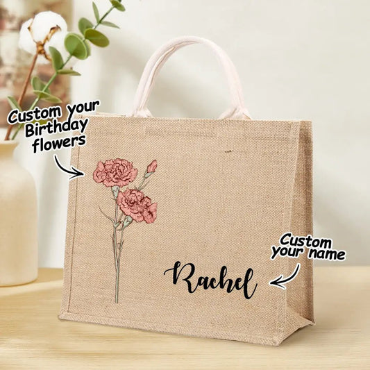 Personalised Birth Flower and Name Tote Bag - PersonalisedandPretty.com