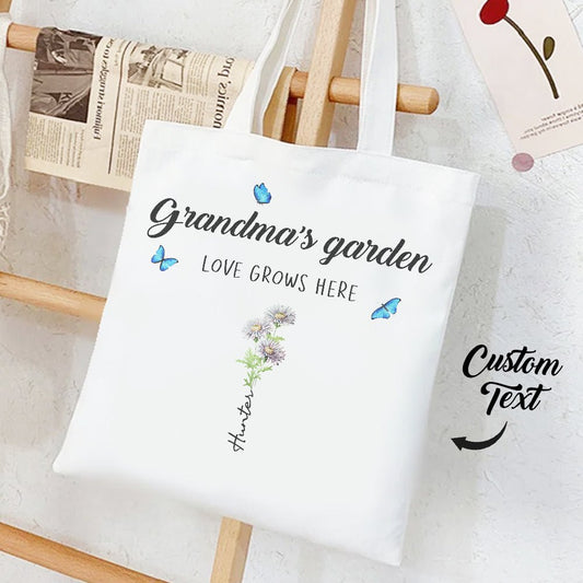 Personalised Birth Month Flower Grandma's Garden Tote Bag - PersonalisedandPretty.com