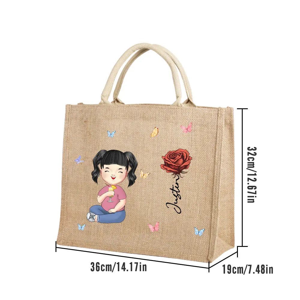 Personalised Cartoon Women/Girl Birth Flower Tote Bag with Name - PersonalisedandPretty.com