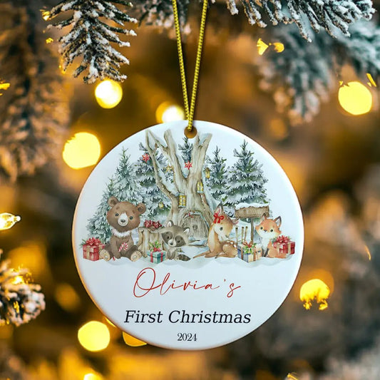 Personalised Cute Animal Ceramic Ornament with Name Baby's First Christmas Ornament Gift - PersonalisedandPretty.com