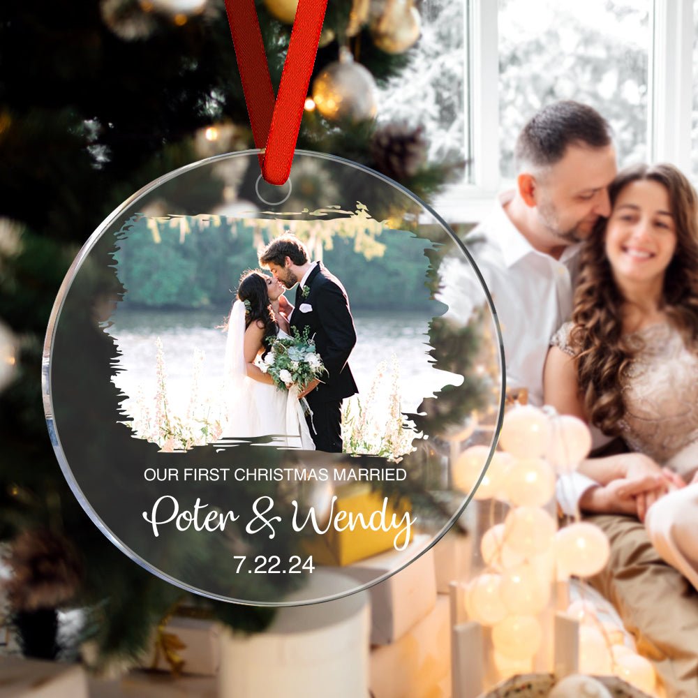 Personalised First Christmas Married Ornament with Photo Christmas Ornament Gift for Couples - PersonalisedandPretty.com