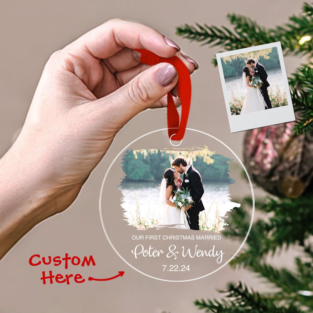 Personalised First Christmas Married Ornament with Photo Christmas Ornament Gift for Couples - PersonalisedandPretty.com