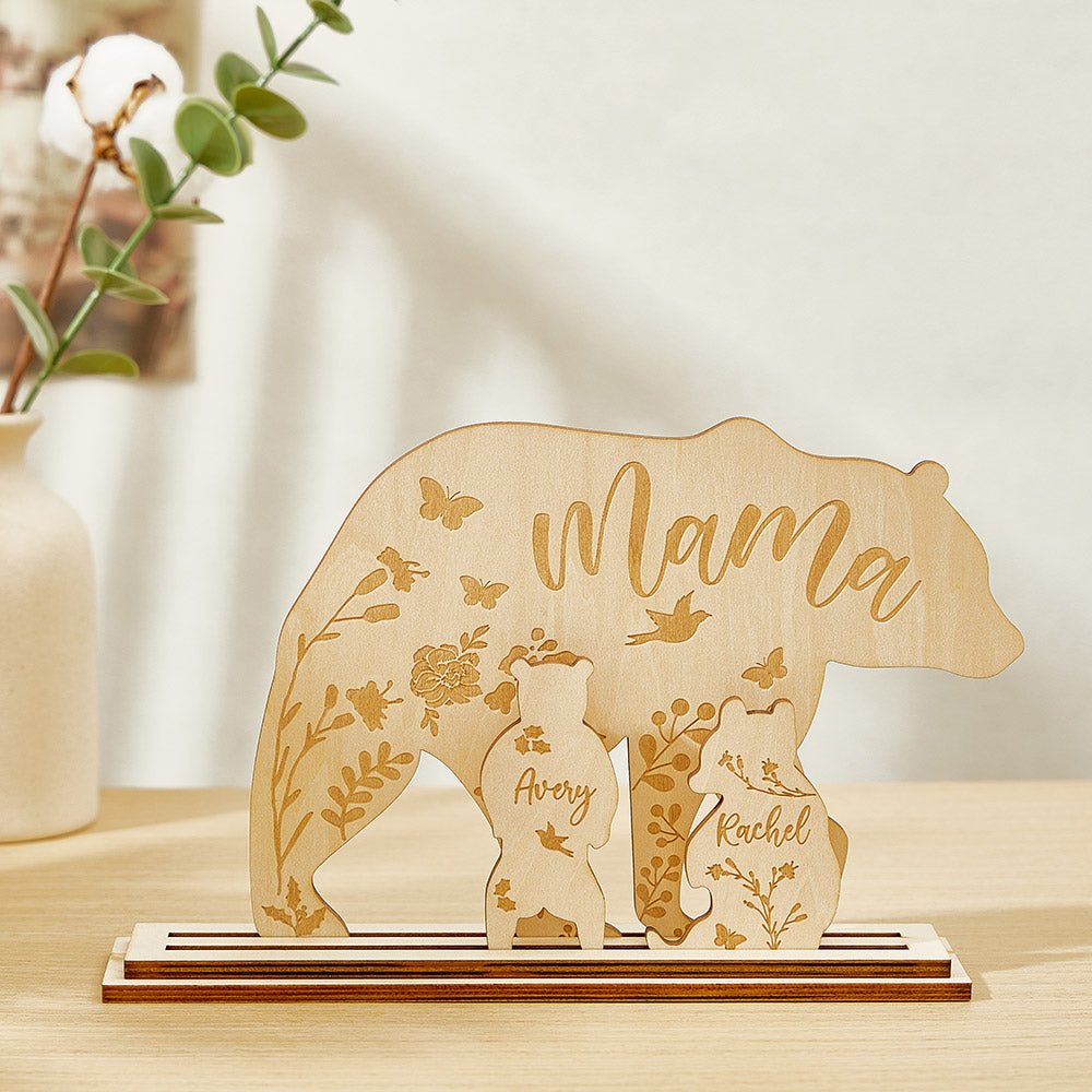 Personalised Mama Bear with Cubs Wood Desk Decor - PersonalisedandPretty.com