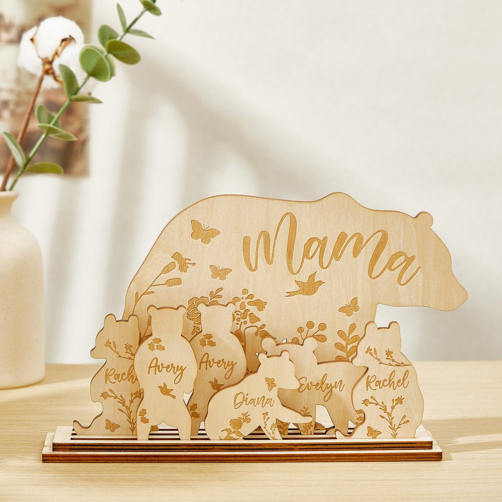 Personalised Mama Bear with Cubs Wood Desk Decor - PersonalisedandPretty.com