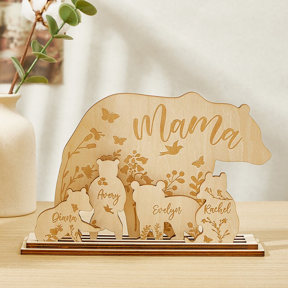 Personalised Mama Bear with Cubs Wood Desk Decor - PersonalisedandPretty.com