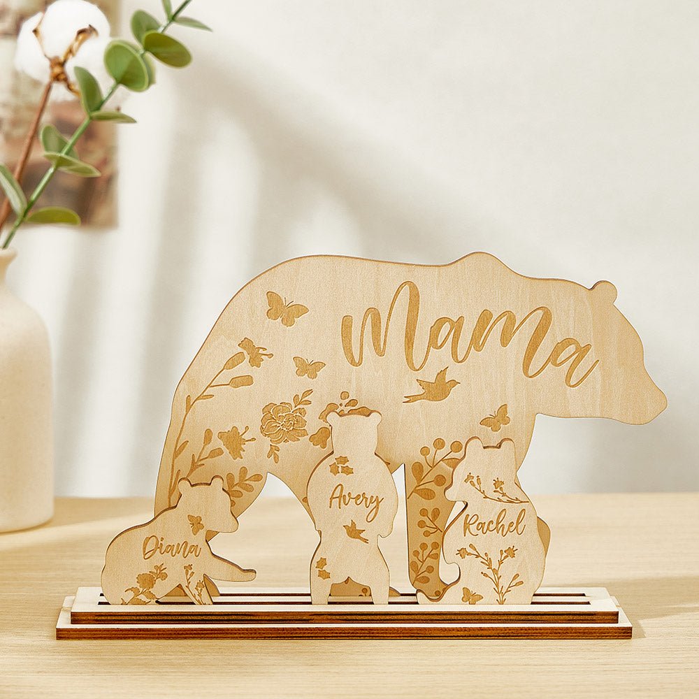 Personalised Mama Bear with Cubs Wood Desk Decor - PersonalisedandPretty.com