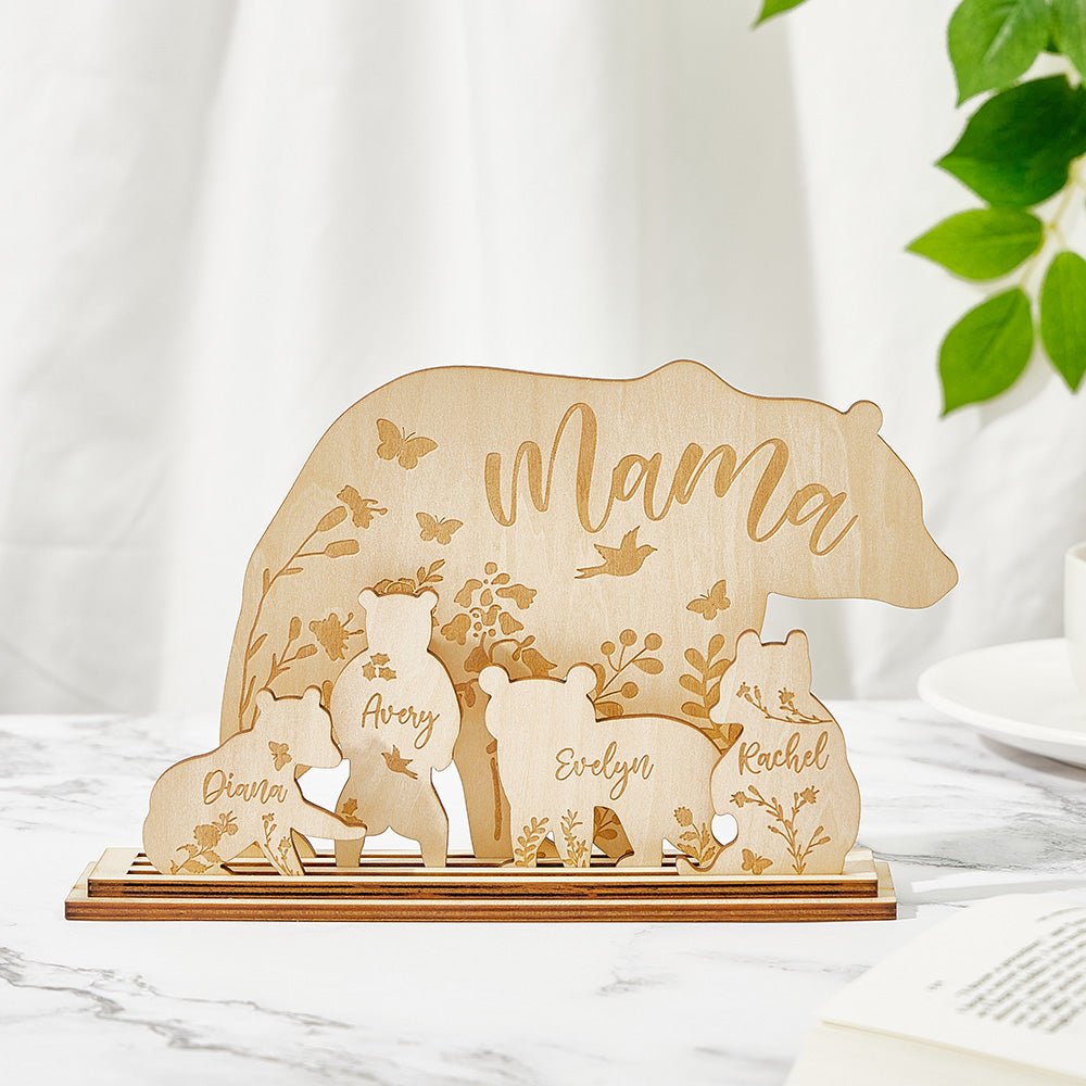 Personalised Mama Bear with Cubs Wood Desk Decor - PersonalisedandPretty.com