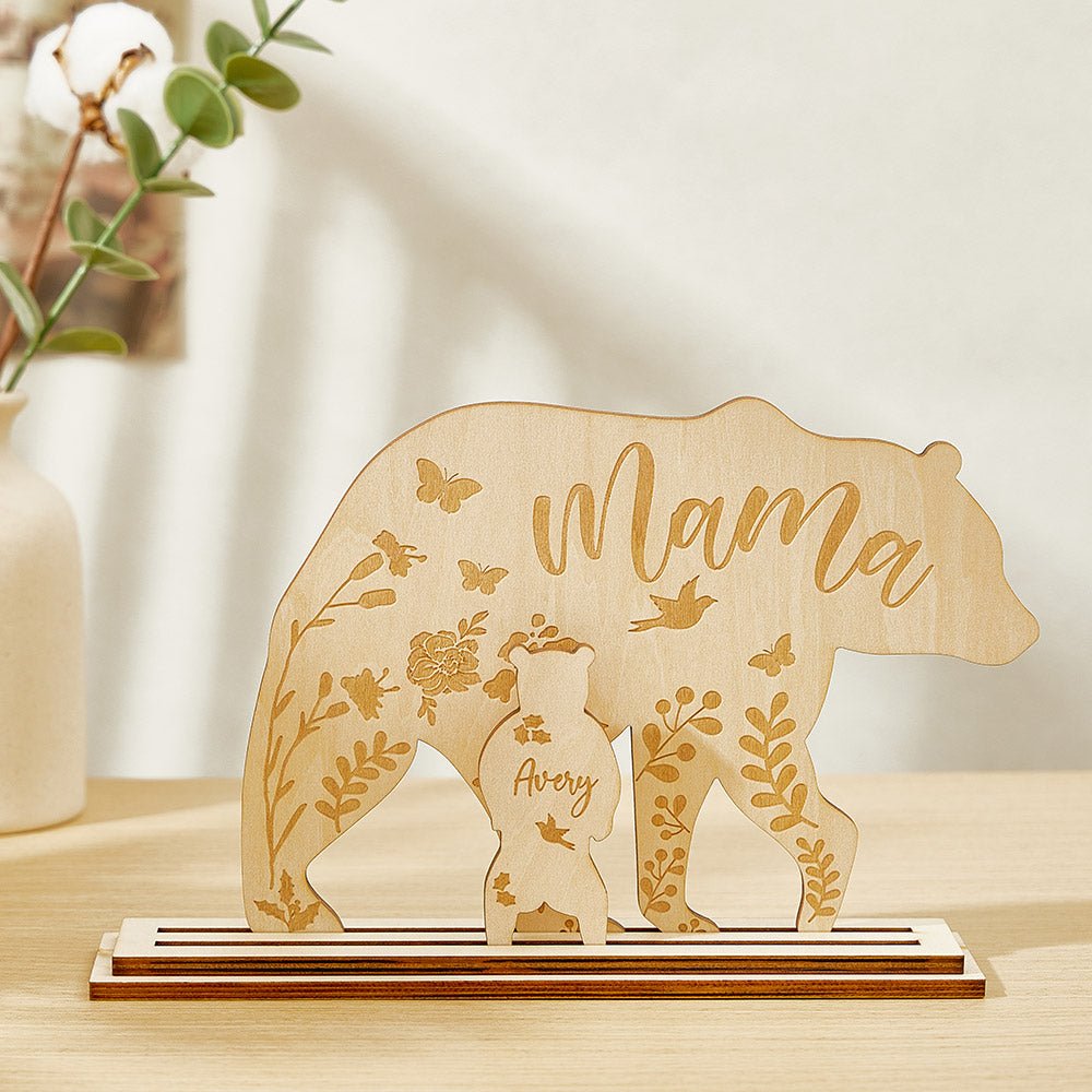 Personalised Mama Bear with Cubs Wood Desk Decor - PersonalisedandPretty.com