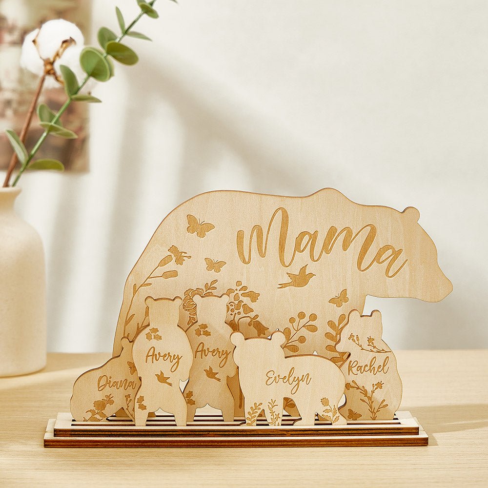 Personalised Mama Bear with Cubs Wood Desk Decor - PersonalisedandPretty.com