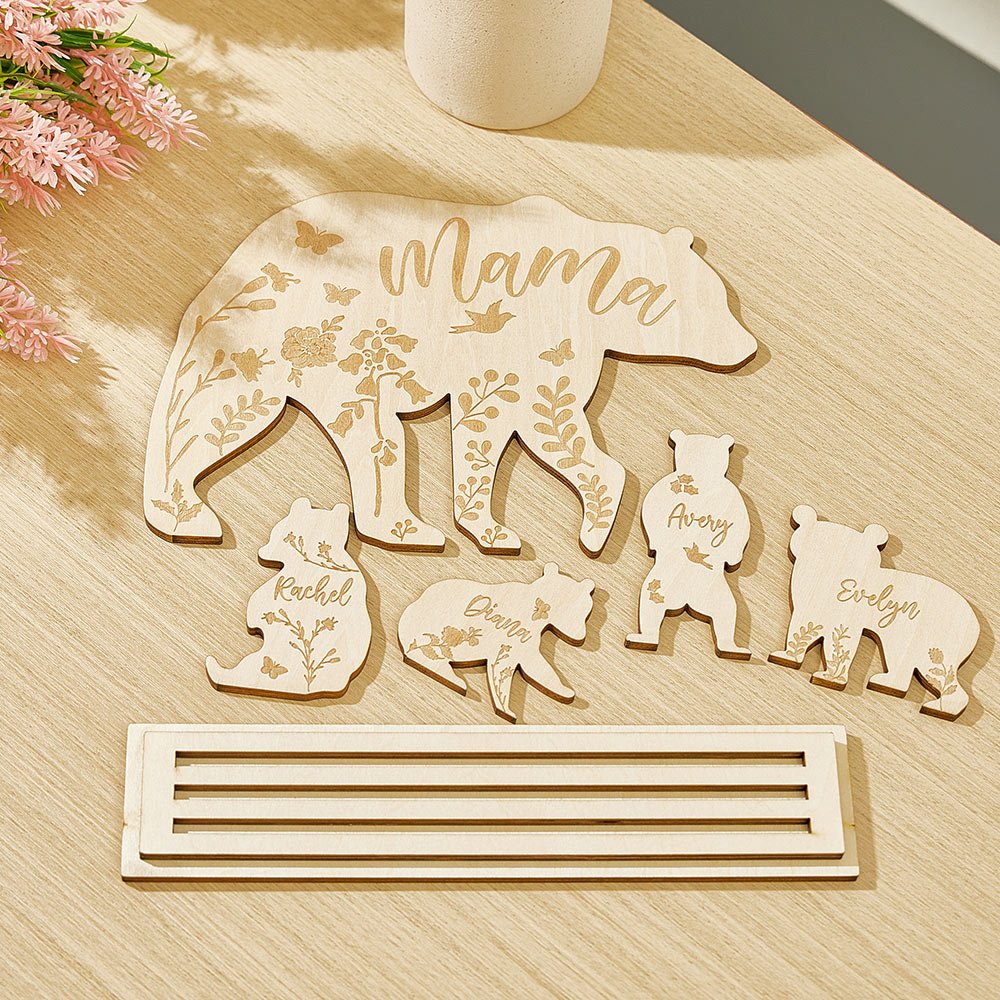 Personalised Mama Bear with Cubs Wood Desk Decor - PersonalisedandPretty.com