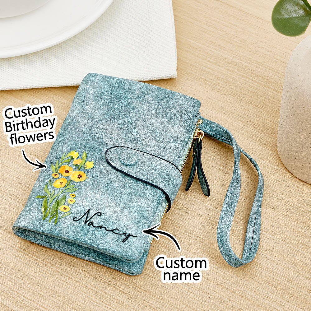 Personalised Name Birth Flower Card Holder - PersonalisedandPretty.com