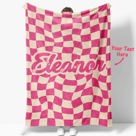 Personalised Name Blanket Twisted Pink Squares - PersonalisedandPretty.com