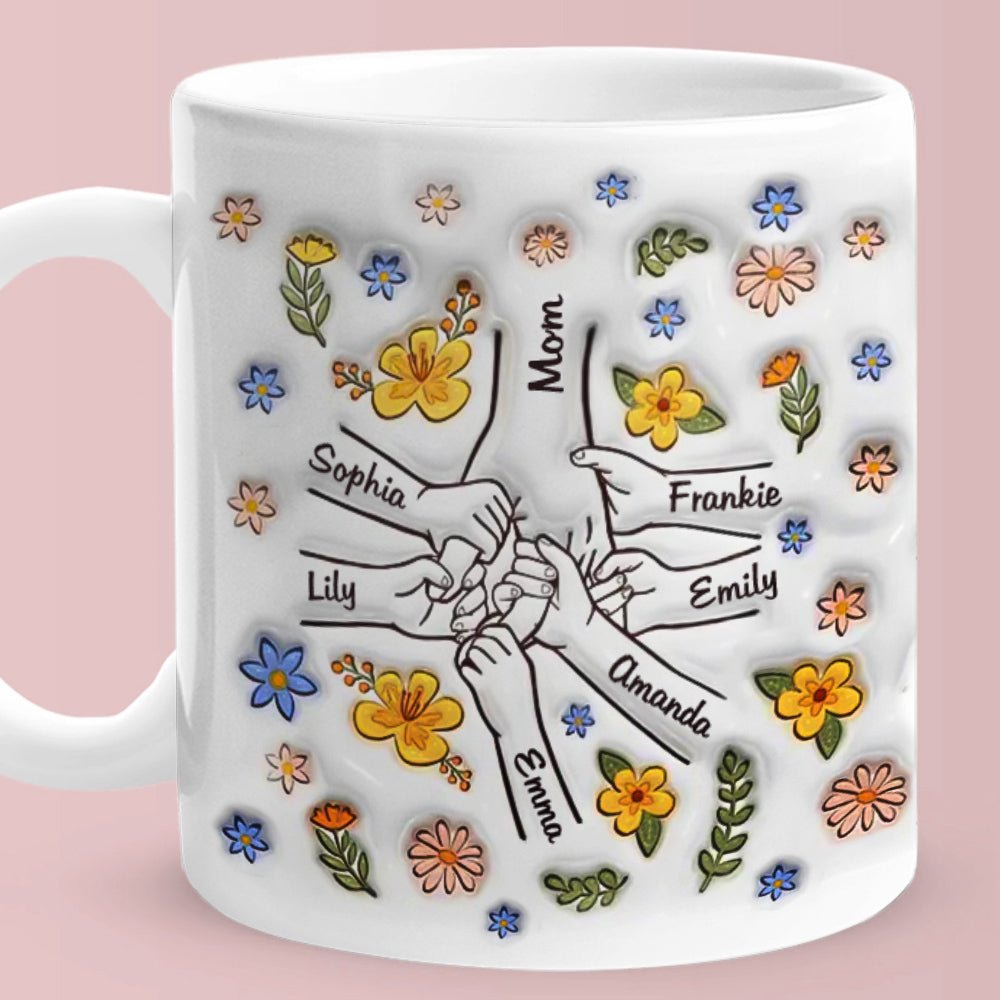 Personalised Names Engraved Hand in Hand Mug with Floral Mother's Day Gifts - PersonalisedandPretty.com