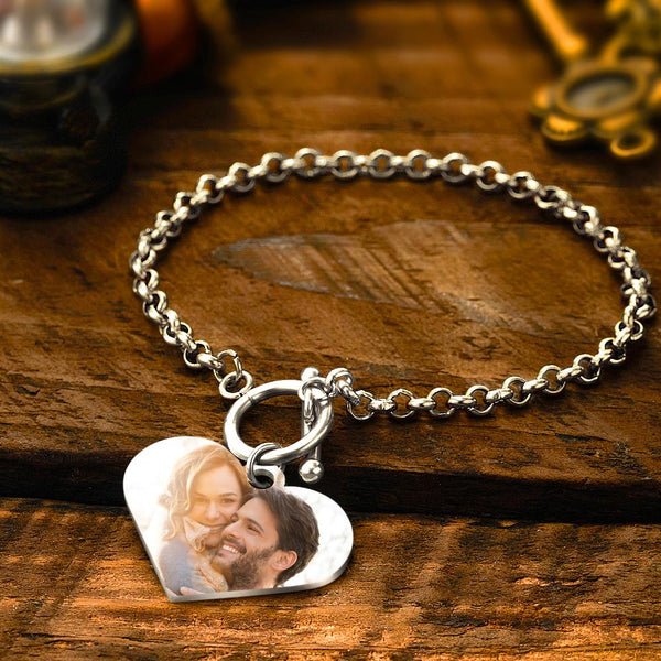 Personalised Photo Bracelet with Heart Pendant - PersonalisedandPretty.com